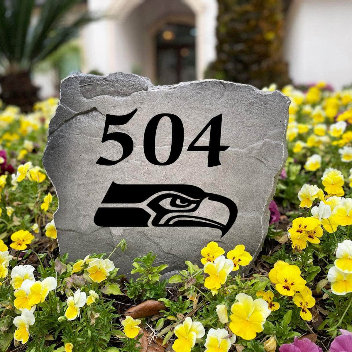 Officially licensed Seattle Seahawks Address Stone handcrafted in the USA with custom house numbers and durable engraved artwork. This weather-resistant address stone provides lasting beauty and curb appeal for football fans and outdoor spaces.