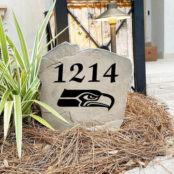 Engraved Seattle Seahawks Address Stone with custom house numbers and the official Seattle Seahawks logo, bringing football spirit and timeless style to front yard landscapes, walkways, and home entrances.