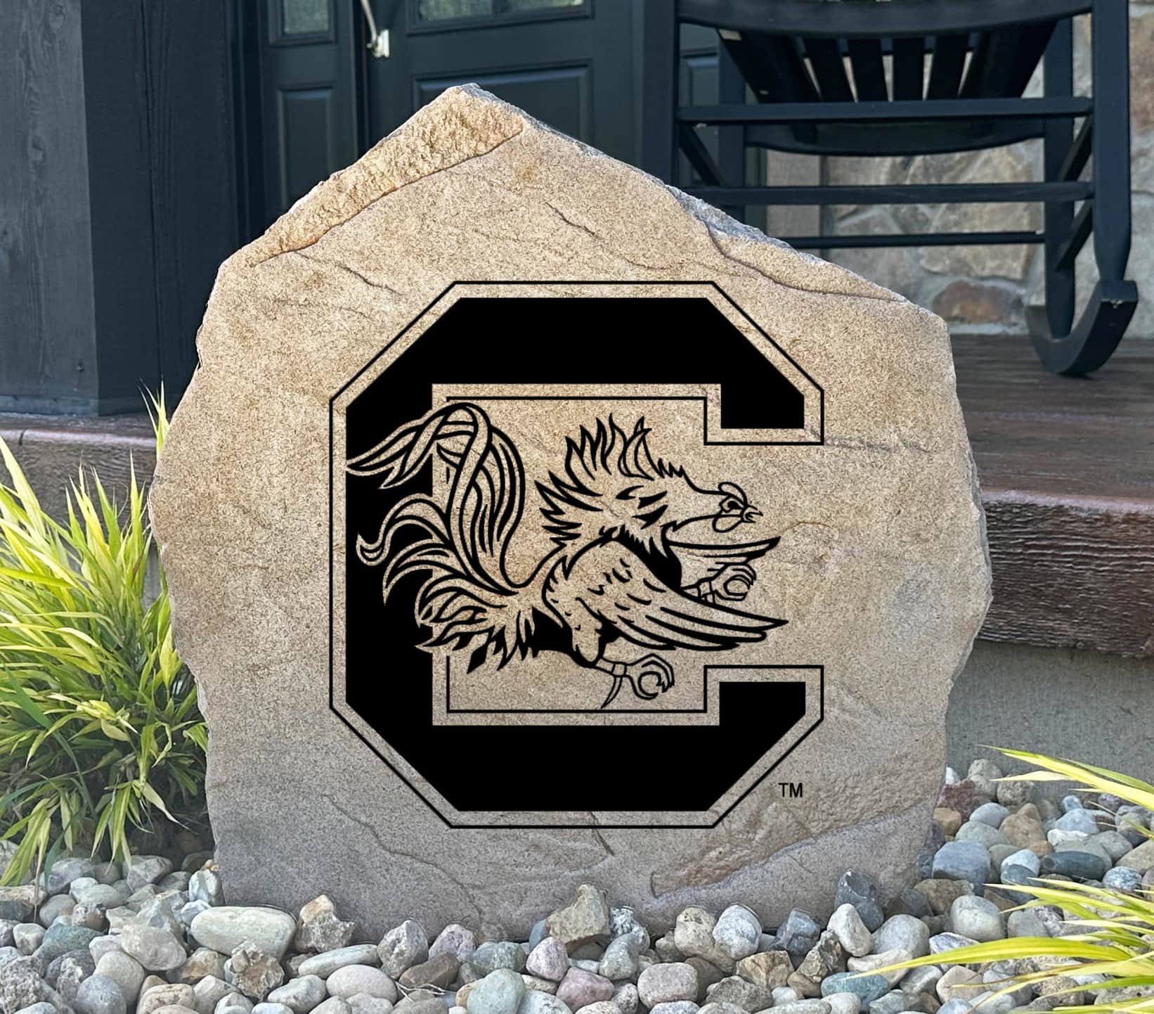 Officially licensed University of South Carolina Logo Stone featuring the iconic Gamecocks logo engraved into premium stone. This decorative landscape stone brings South Carolina spirit to gardens, patios, walkways, and front entrances.