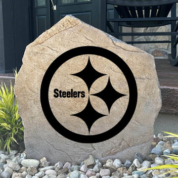 Officially licensed Pittsburgh Steelers Logo Stone featuring the iconic Pittsburgh Steelers logo engraved directly into the stone surface. This decorative garden stone adds NFL team spirit and curb appeal to front yards, patios, gardens, and entryways.