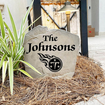 Engraved Tennessee Titans Name Stone with a custom family name and the official Tennessee Titans logo, bringing football spirit and timeless style to front yard landscapes, walkways, and home entrances.