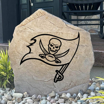 Officially licensed Tampa Bay Buccaneers Logo Stone featuring the iconic Tampa Bay Buccaneers logo engraved directly into the stone surface. This decorative garden stone adds NFL team spirit and curb appeal to front yards, patios, gardens, and entryways.