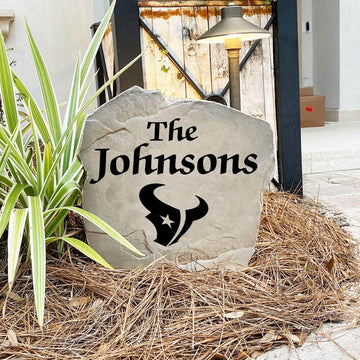 Engraved Houston Texans Name Stone with a custom family name and the official Houston Texans logo, bringing football spirit and timeless style to front yard landscapes, walkways, and home entrances.