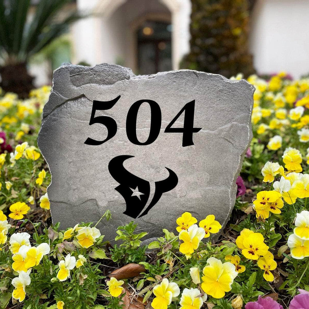 Officially licensed Houston Texans Address Stone handcrafted in the USA with custom house numbers and durable engraved artwork. This weather-resistant address stone provides lasting beauty and curb appeal for football fans and outdoor spaces.