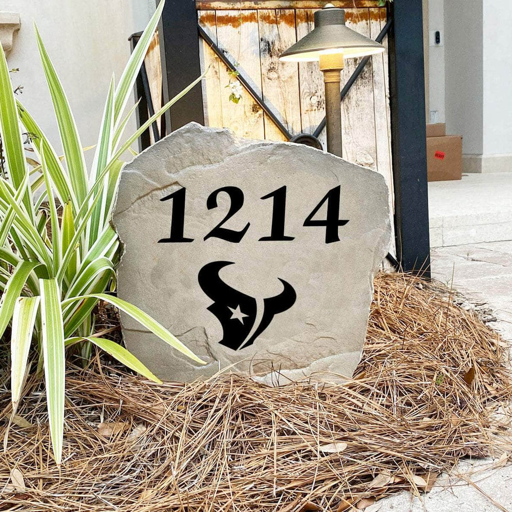 Engraved Houston Texans Address Stone with custom house numbers and the official Houston Texans logo, bringing football spirit and timeless style to front yard landscapes, walkways, and home entrances.