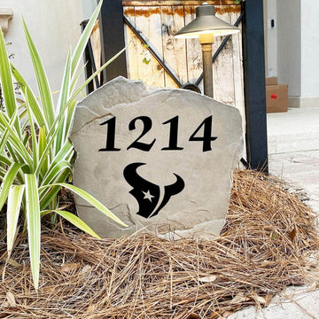 Engraved Houston Texans Address Stone with custom house numbers and the official Houston Texans logo, bringing football spirit and timeless style to front yard landscapes, walkways, and home entrances.