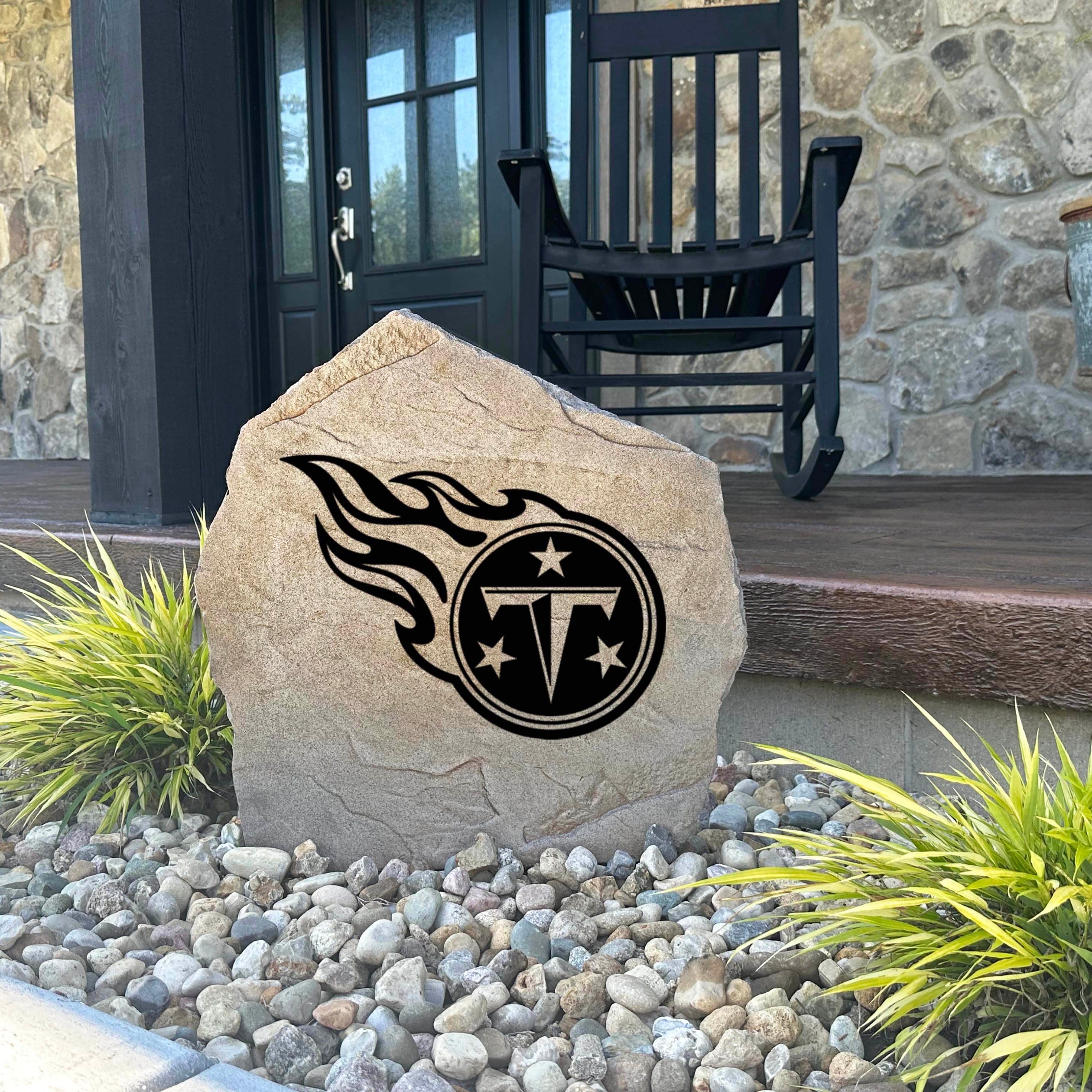 Decorative Tennessee Titans Logo Stone with officially licensed team graphics carved directly into the stone surface. Perfect for gardens, patios, fan caves, and entryways, this outdoor décor celebrates Tennessee Titans football tradition.