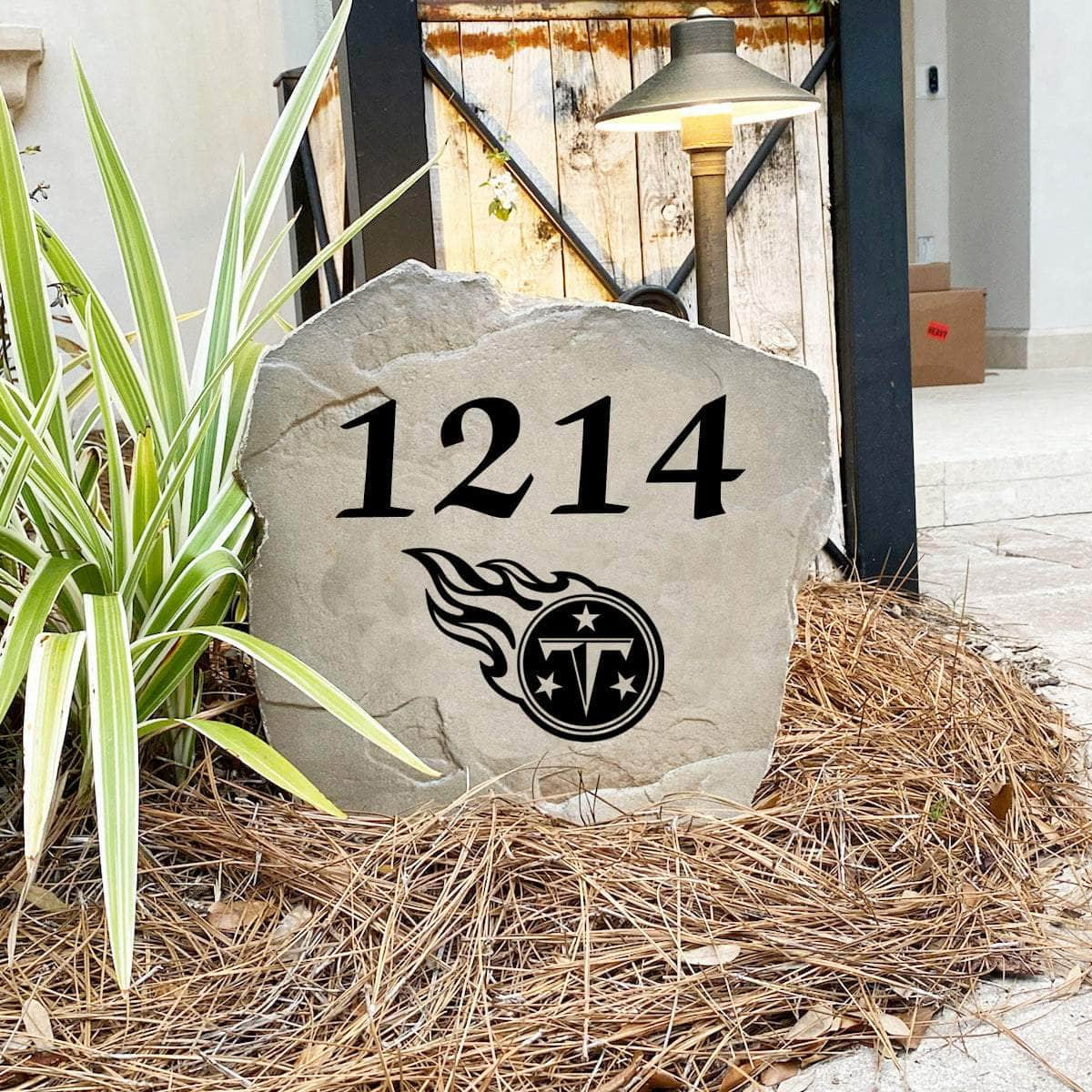 Engraved Tennessee Titans Address Stone with custom house numbers and the official Tennessee Titans logo, bringing NFL spirit and timeless style to front yard landscapes, walkways, and home entrances.