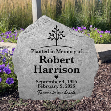 Custom Tree of Remembrance memorial stone featuring an engraved tree design for a lasting outdoor tribute