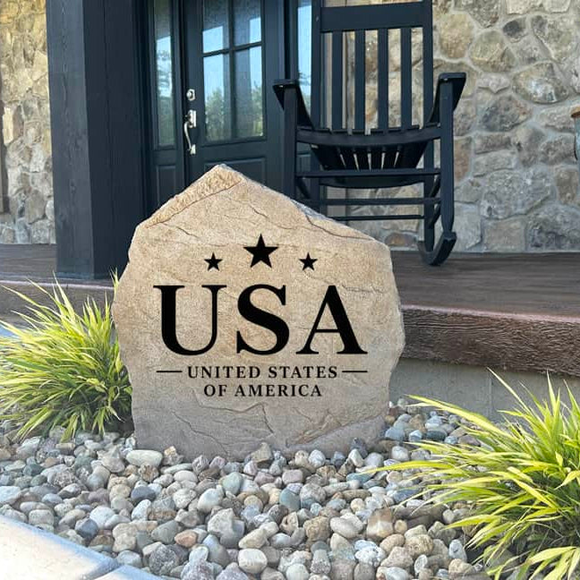 Premium American Pride garden stone designed to showcase your love for the USA while enhancing your home's landscape. This engraved outdoor accent creates a bold focal point for patriotic displays and front yard landscaping.