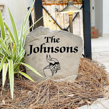 Engraved Minnesota Vikings Name Stone with a custom family name and the official Minnesota Vikings logo, bringing football spirit and timeless style to front yard landscapes, walkways, and home entrances.