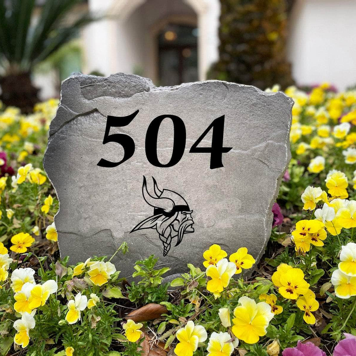 Officially licensed Minnesota Vikings Address Stone handcrafted in the USA with custom house numbers and durable engraved artwork. This weather-resistant address stone provides lasting beauty and curb appeal for football fans and outdoor spaces.