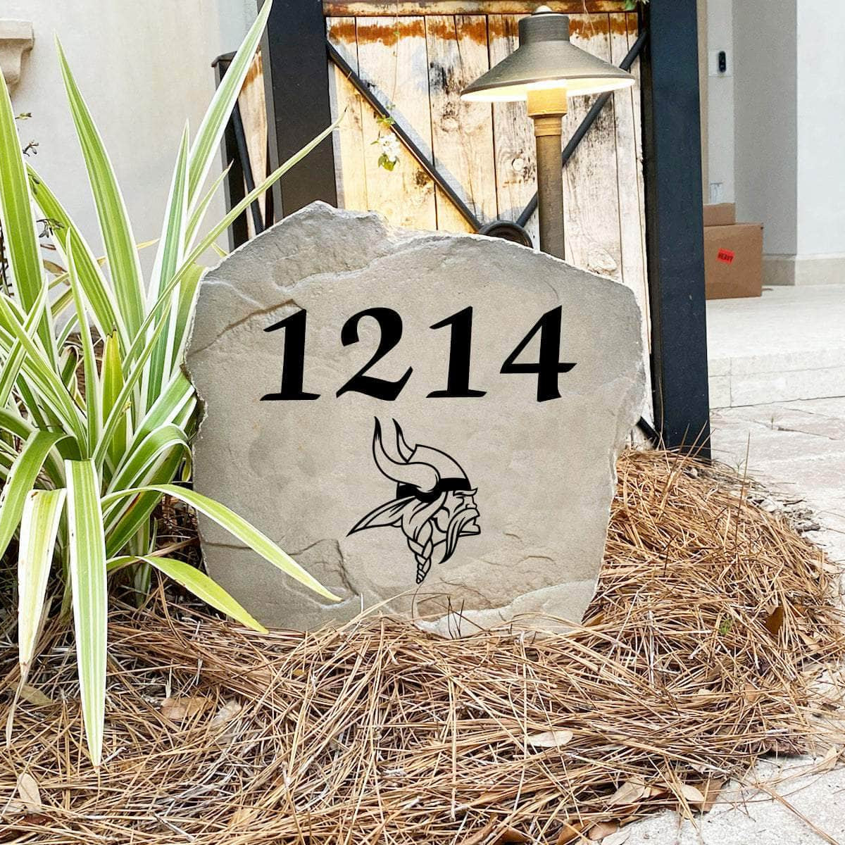 Engraved Minnesota Vikings Address Stone with custom house numbers and the official Minnesota Vikings logo, bringing football spirit and timeless style to front yard landscapes, walkways, and home entrances.