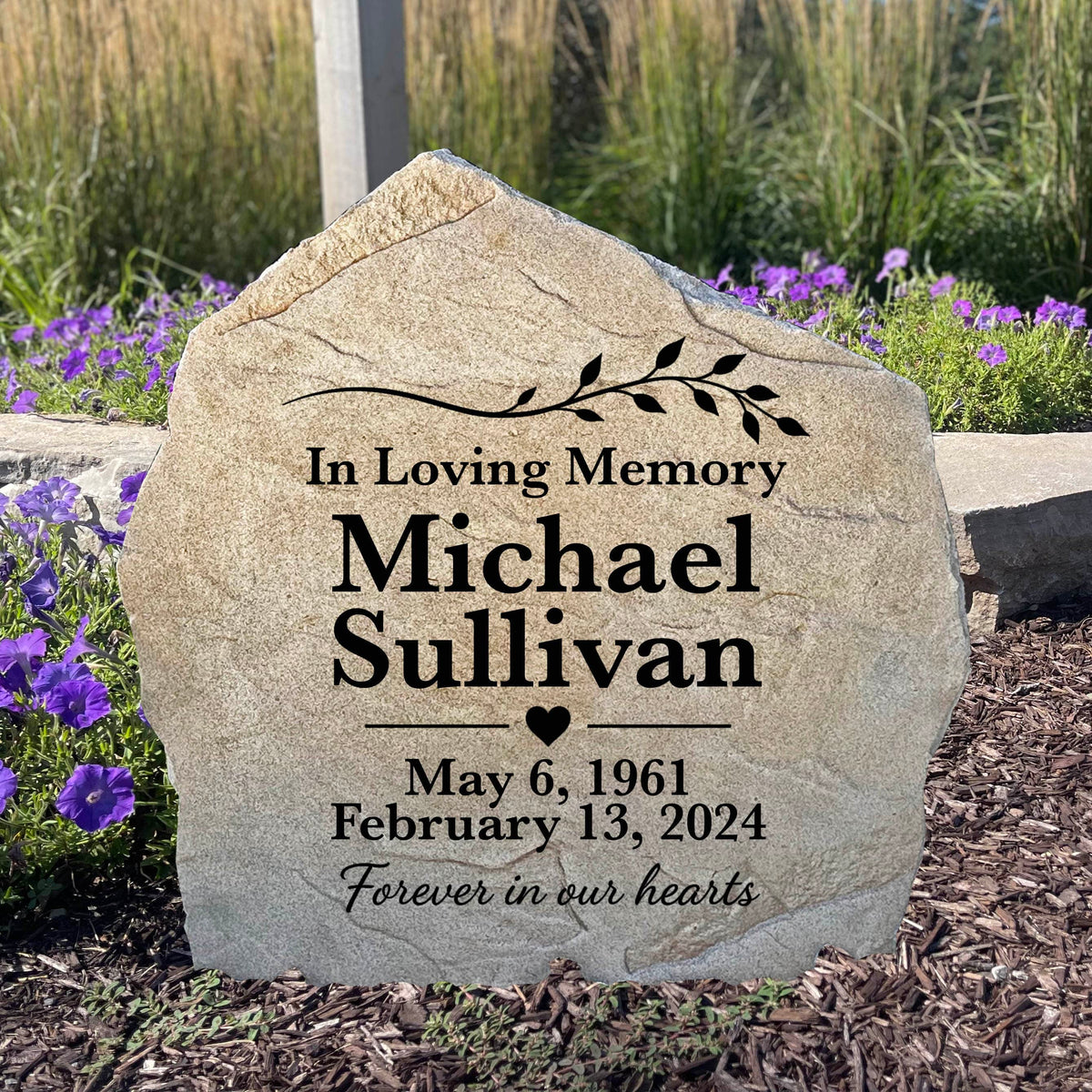 Vine Memorial Stone personalized with a loved one's name for a beautiful memorial garden tribute