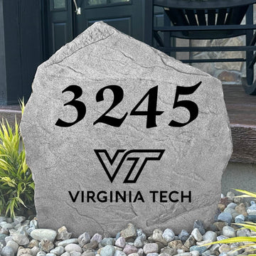 Custom Virginia Tech Address Stone featuring the official Hokies logo and personalized house numbers. A stylish way to display your address in front yards, driveways, gardens, and landscaped entryways.