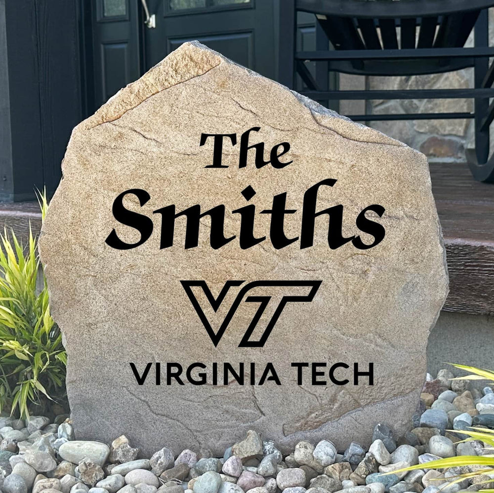 Officially licensed Virginia Tech Name Stone personalized with your family name and engraved directly into premium stone. This custom outdoor décor celebrates Hokies pride while creating a welcoming entrance to your home.