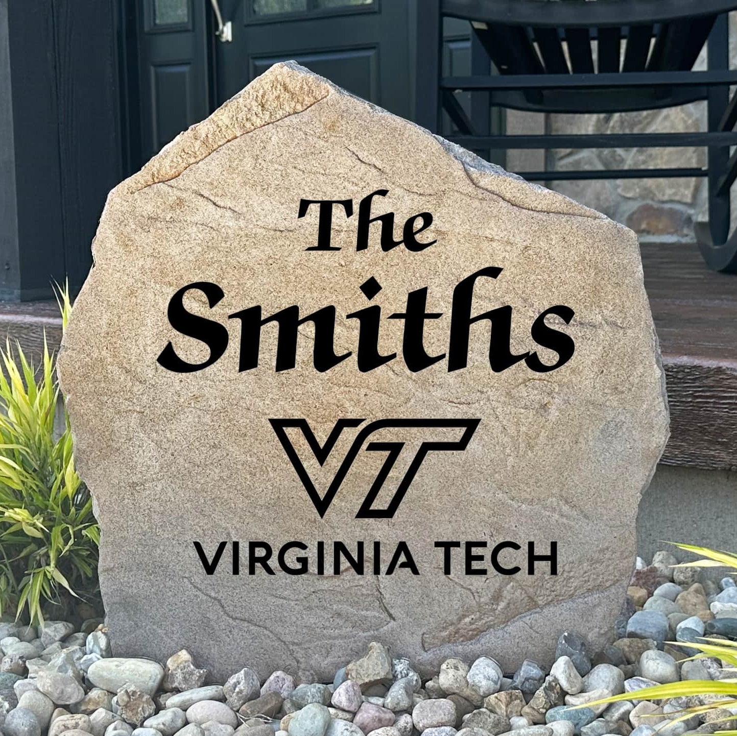 Officially licensed Virginia Tech Name Stone personalized with your family name and engraved directly into premium stone. This custom outdoor décor celebrates Hokies pride while creating a welcoming entrance to your home.