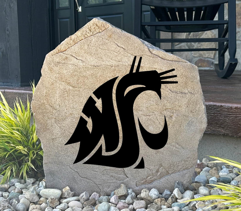 Officially licensed Washington State University Logo Stone featuring the iconic Cougars logo engraved into premium stone. This decorative landscape stone brings Washington State spirit to gardens, patios, walkways, and front entrances.