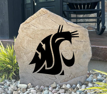 Officially licensed Washington State University Logo Stone featuring the iconic Cougars logo engraved into premium stone. This decorative landscape stone brings Washington State spirit to gardens, patios, walkways, and front entrances.
