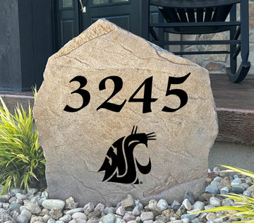 Officially licensed Washington State University Address Stone personalized with your house numbers and engraved directly into durable stone. This custom address marker showcases Cougars pride while adding lasting curb appeal to your home.