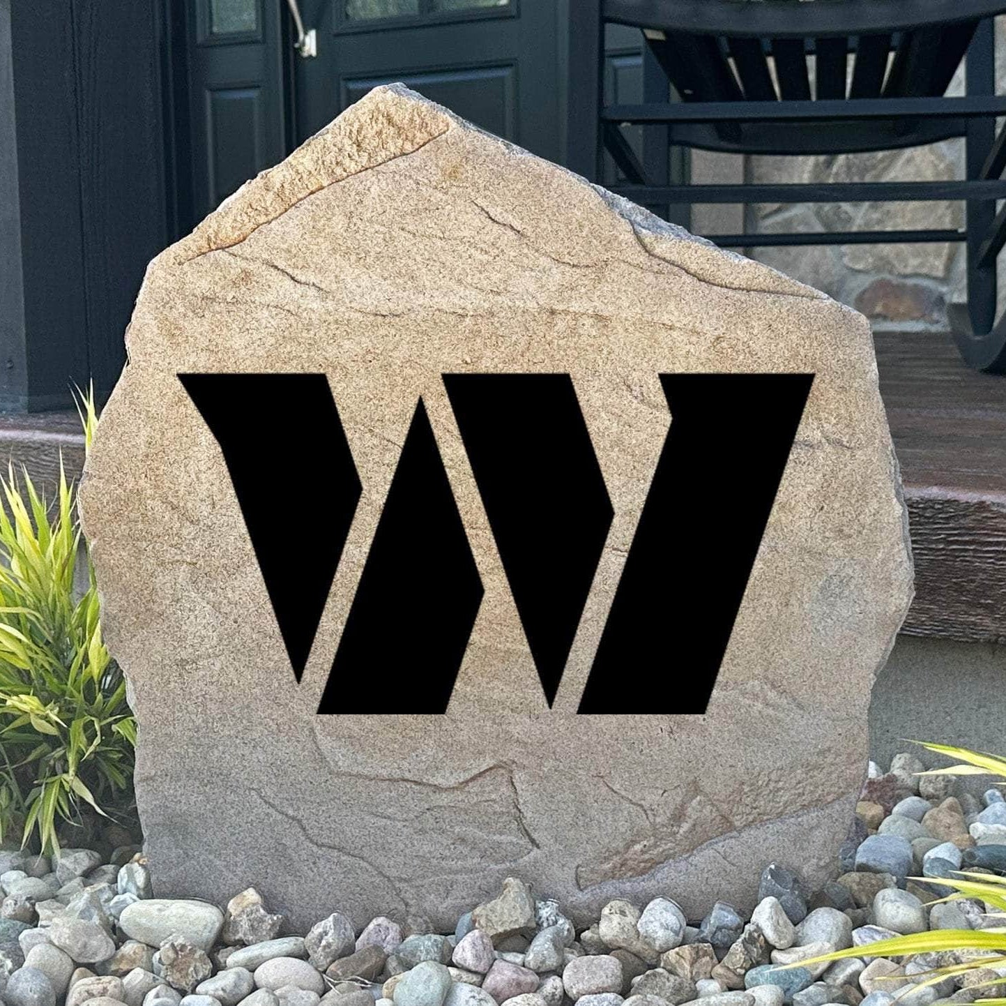 Officially licensed Washington Commanders Logo Stone featuring the iconic Washington Commanders logo engraved directly into the stone surface. This decorative garden stone adds NFL team spirit and curb appeal to front yards, patios, gardens, and entryways.