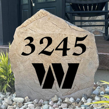 Officially licensed Washington Commanders Address Stone featuring custom house numbers and the Washington Commanders logo engraved directly into the stone surface. This personalized address stone adds NFL team pride and enhances curb appeal for front yards, gardens, driveways, and entryways.