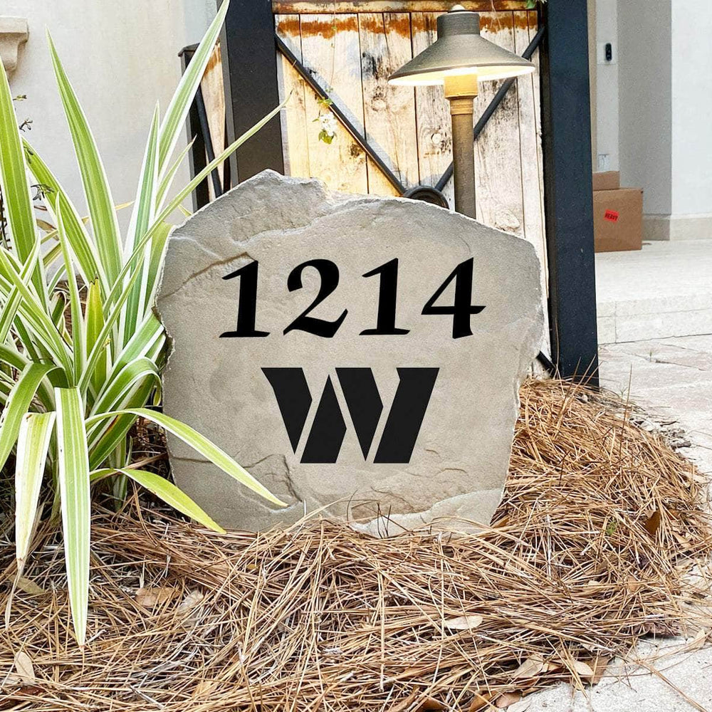 Engraved Washington Commanders Address Stone with custom house numbers and the official team logo, bringing NFL spirit and timeless style to front yard landscapes, walkways, and home entrances.

