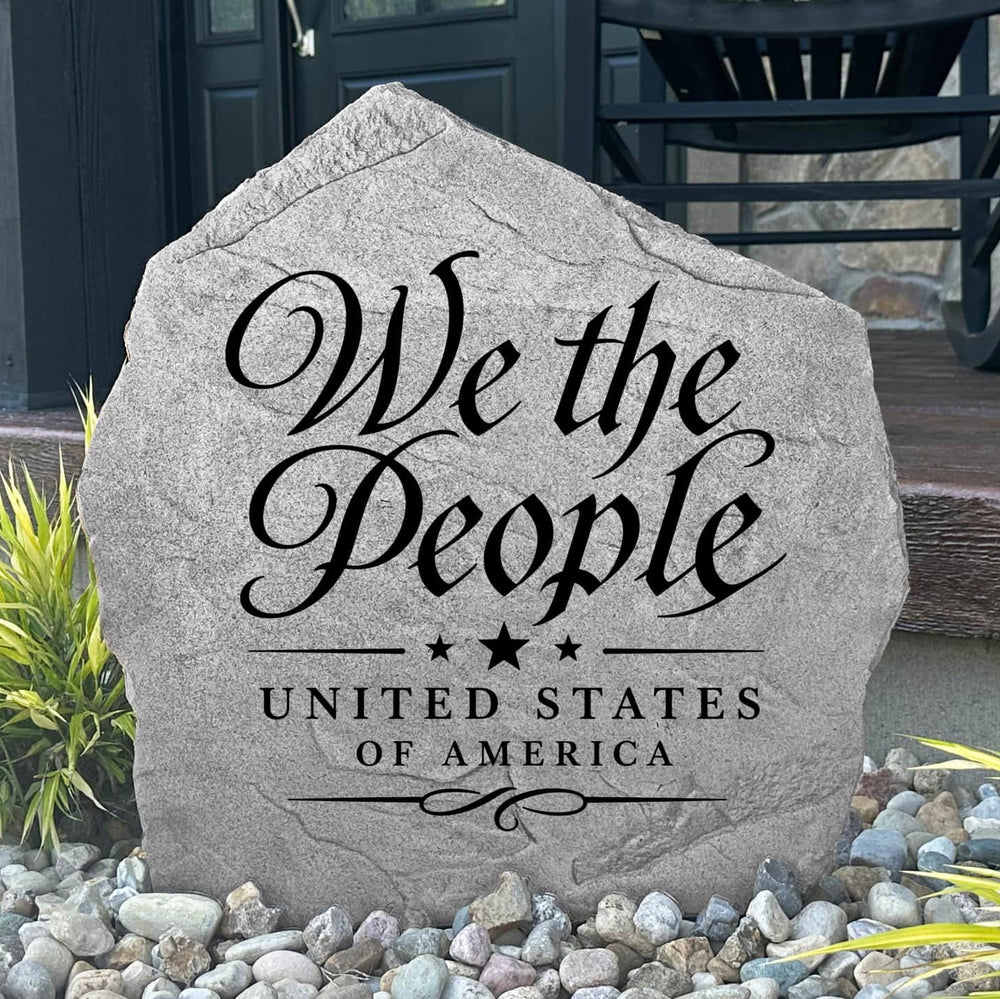 Decorative We The People Stone engraved directly into durable stone with a timeless patriotic design. A meaningful addition to gardens, front entryways, patios, memorial spaces, and outdoor living areas.