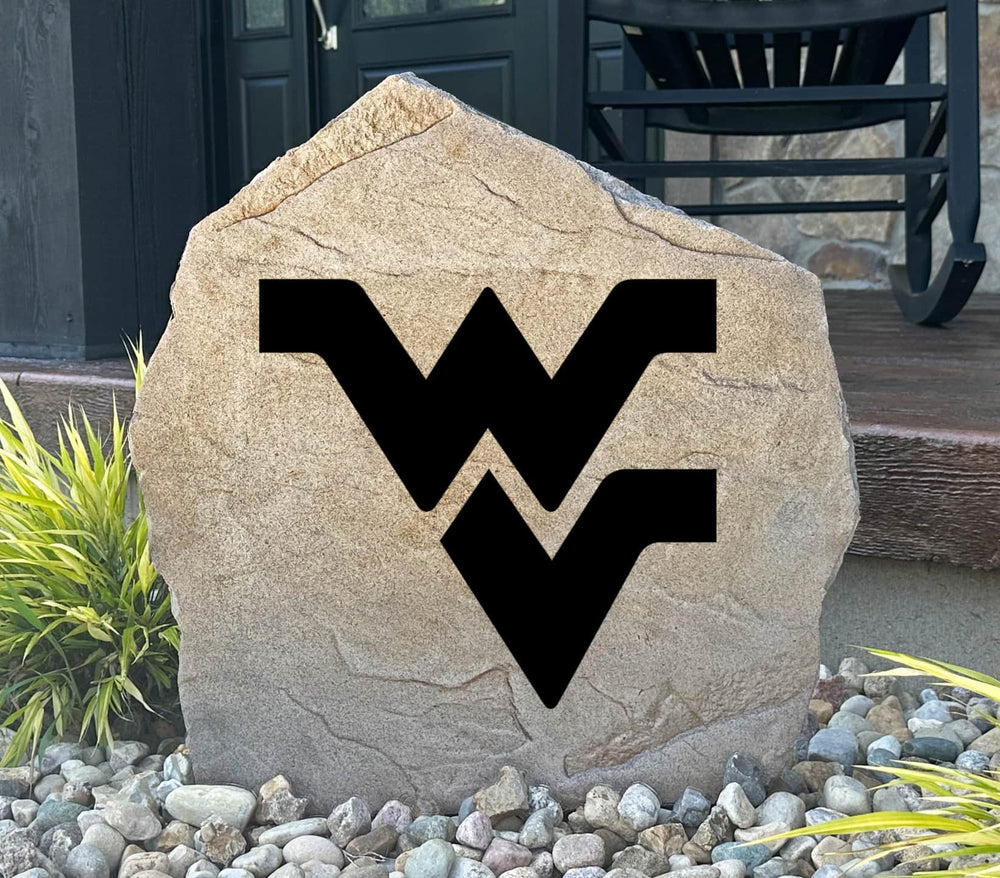 Officially licensed West Virginia University Logo Stone featuring the iconic Mountaineers logo engraved into premium stone. This decorative landscape stone brings West Virginia spirit to gardens, patios, walkways, and front entrances.