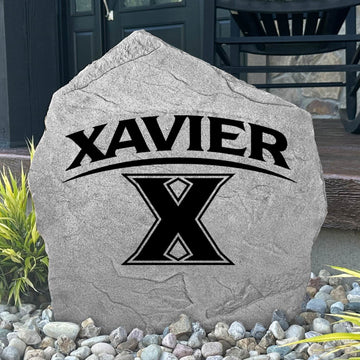Xavier Musketeers concrete logo plaque crafted from durable concrete, showcasing school pride with timeless outdoor style and premium craftsmanship.