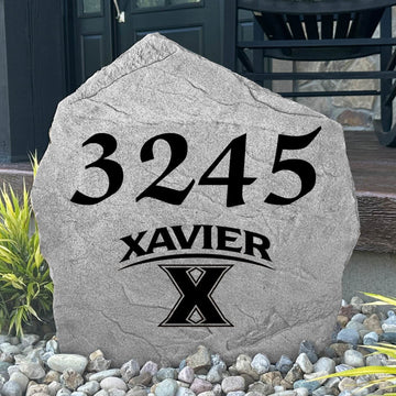 Officially licensed Xavier Musketeers address plaque crafted from durable concrete, combining elegant home identification with lasting university pride.