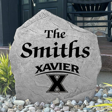 Officially licensed Xavier Musketeers family name plaque crafted from durable concrete, showcasing custom engraving with timeless collegiate style.