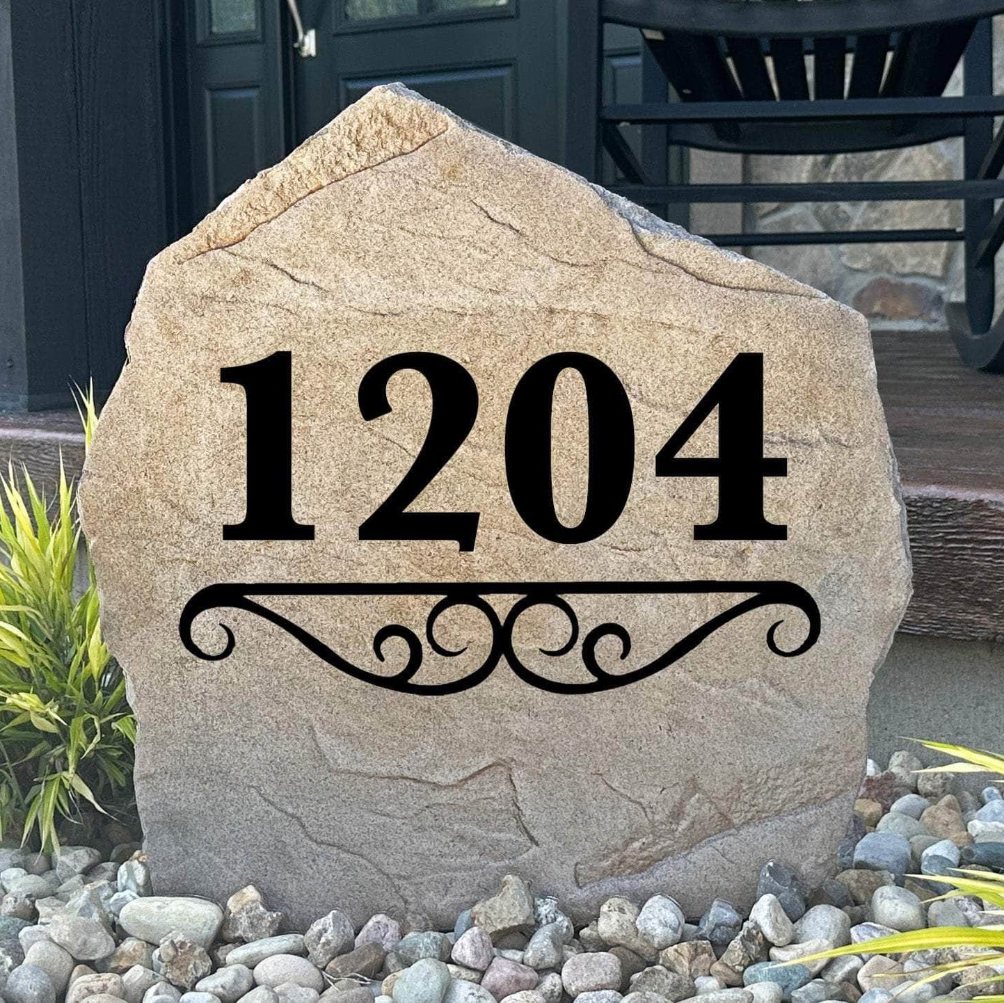 Personalized Address Number Stone engraved with custom house numbers, creating a clean and attractive focal point for your home's entrance.
