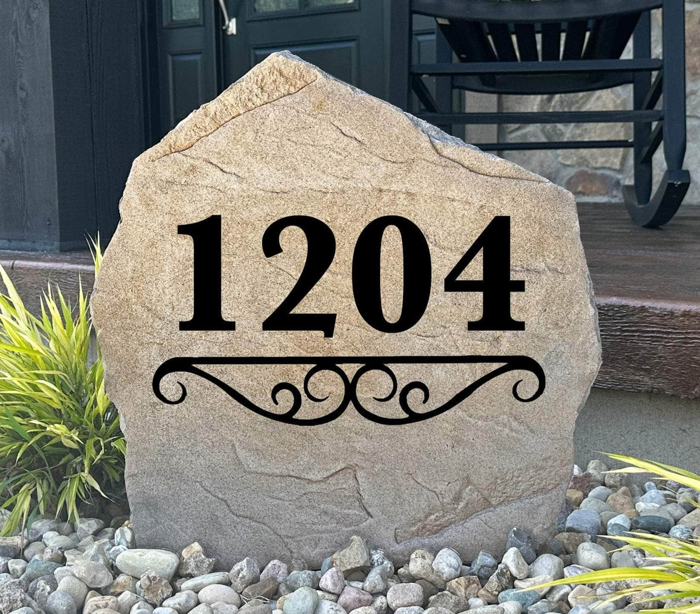 Engraved Address Number stone with custom house numbers for outdoor décor