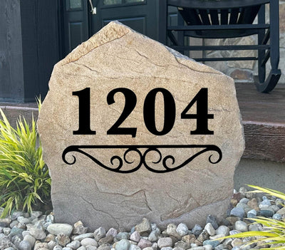 Engraved Address Number stone with custom house numbers for outdoor décor