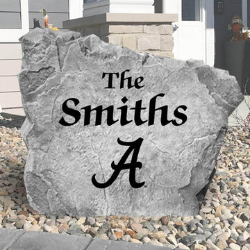 Officially licensed Alabama Crimson Tide custom name plaque crafted from durable concrete for a timeless outdoor display of school spirit.