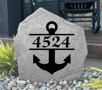 Personalized anchor address stone engraved with house numbers for yard decor