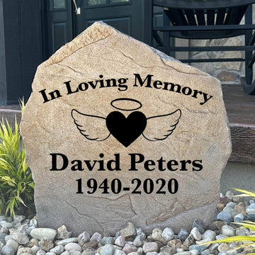 Angel Wings & Heart memorial stone beautifully engraved to honor a beloved loved one with a peaceful symbol of love, comfort, and eternal remembrance.