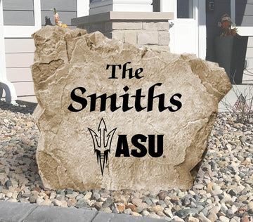 Officially licensed Arizona State University Name Stone personalized with your family name and engraved directly into premium stone. This custom outdoor décor celebrates Sun Devils pride while creating a welcoming entrance to your home.