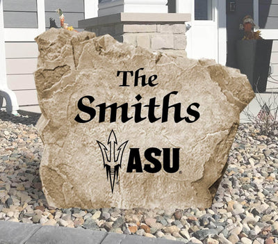 Arizona State University Sun Devils logo with personalized family name engraved on stone