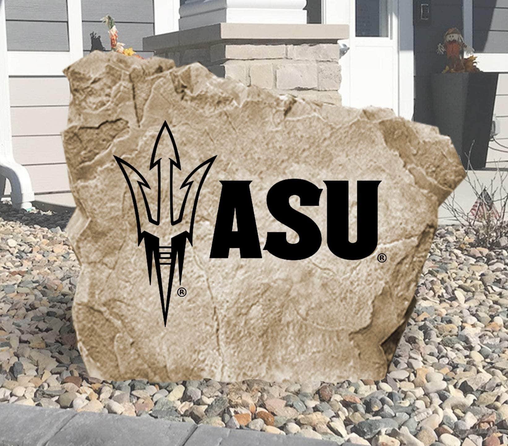 Officially licensed Arizona State University Logo Stone featuring the iconic Sun Devils logo engraved into premium stone. This decorative landscape stone brings Arizona State spirit to gardens, patios, walkways, and front entrances.