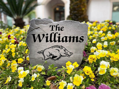 Arkansas Razorbacks last name stone perfect for the garden or entryway.