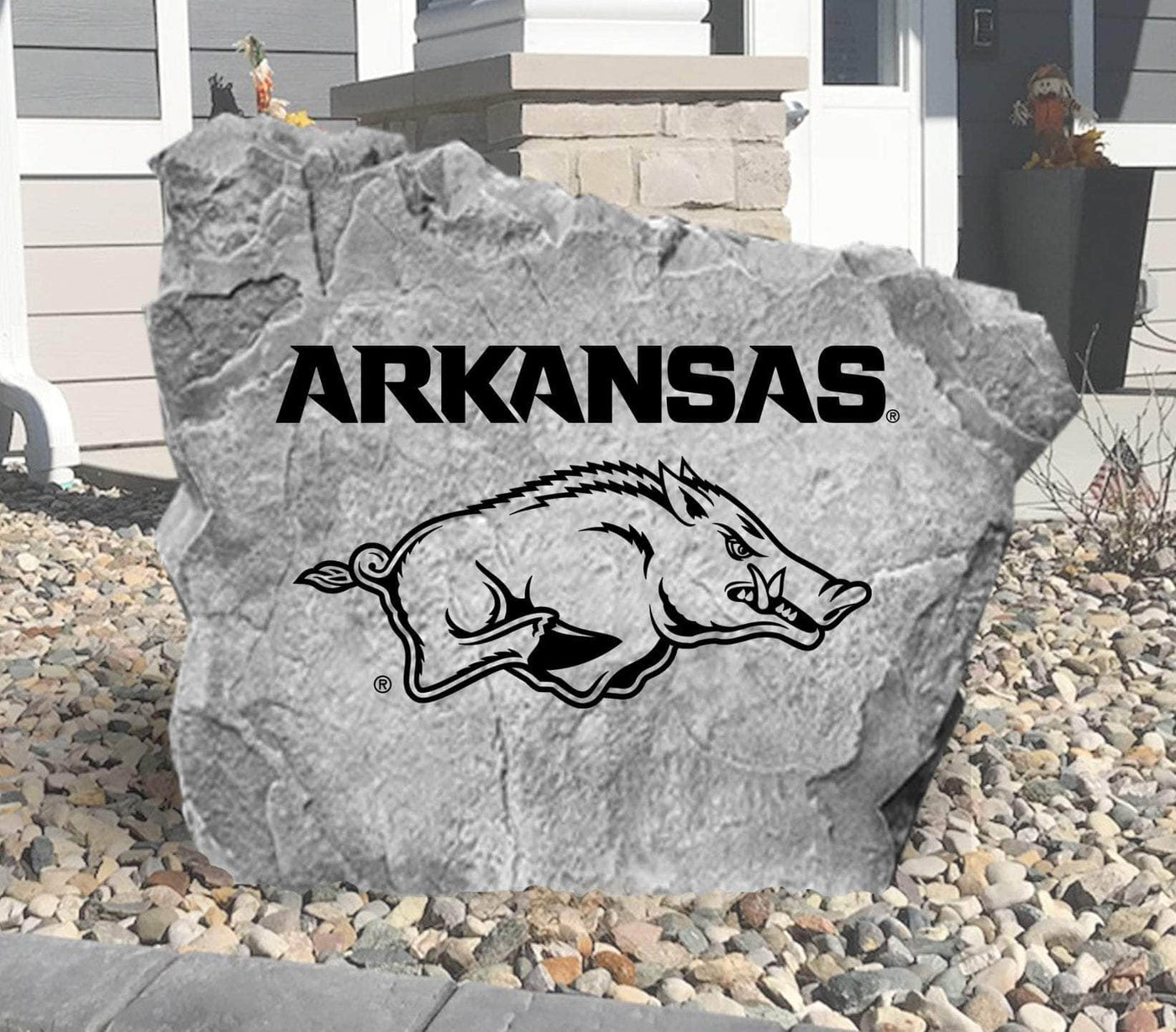 Arkansas Razorbacks logo rock for outdoor display.