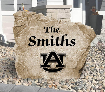 Officially licensed Auburn University Name Stone personalized with your family name and engraved directly into premium stone. This custom outdoor décor celebrates Tigers pride while creating a welcoming entrance to your home.