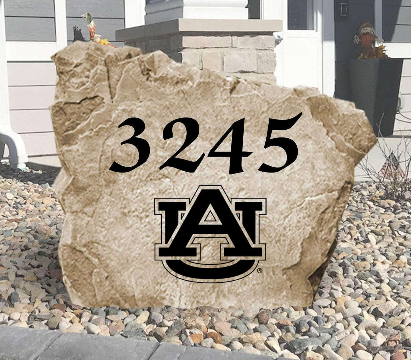 Engraved Auburn University address stone for outdoor landscaping