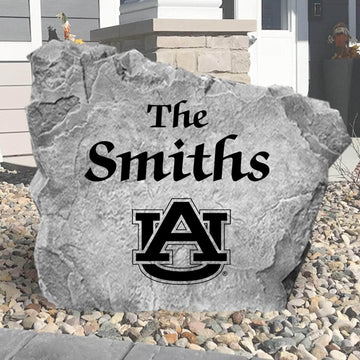 Custom Auburn Tigers Name Stone featuring the official university logo and your personalized family name. A beautiful landscape accent for gardens, patios, front entryways, and flower beds.