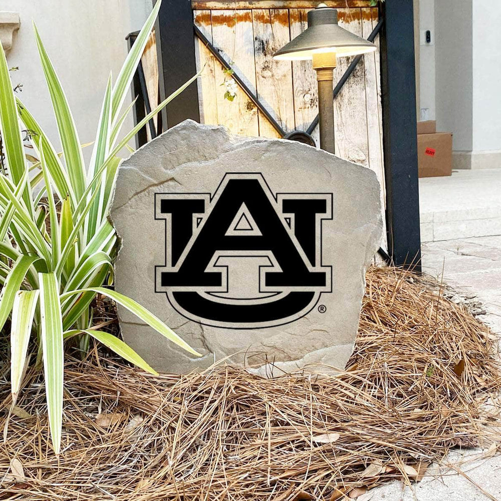 Engraved Auburn University logo stone for front yard display