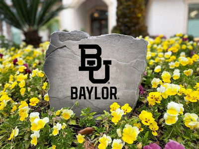 Outdoor rock with Baylor University design, perfect for front yard display.
