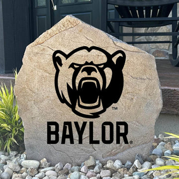 Officially licensed Baylor University Bear Logo Stone featuring the iconic Baylor Bears mascot logo engraved directly into the stone surface. This decorative garden stone adds school spirit and curb appeal to front yards, patios, gardens, and entryways.