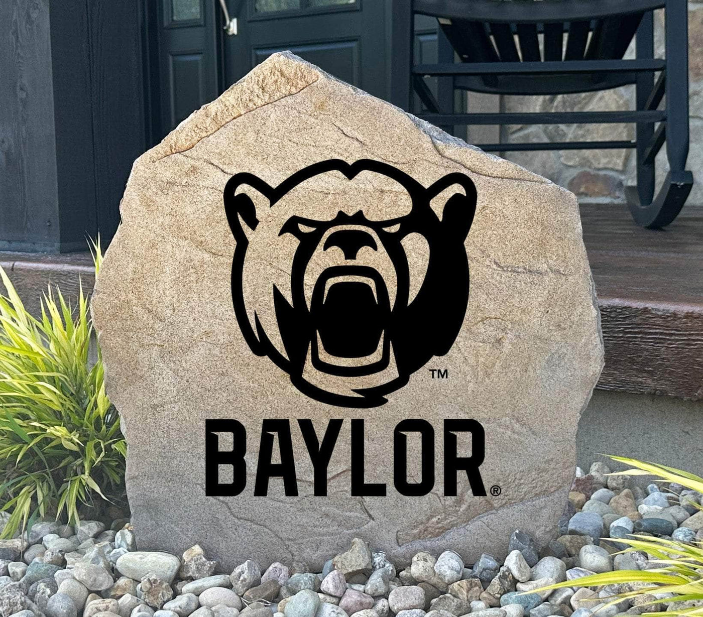 Engraved Baylor University stone featuring bold bear mascot and team name.